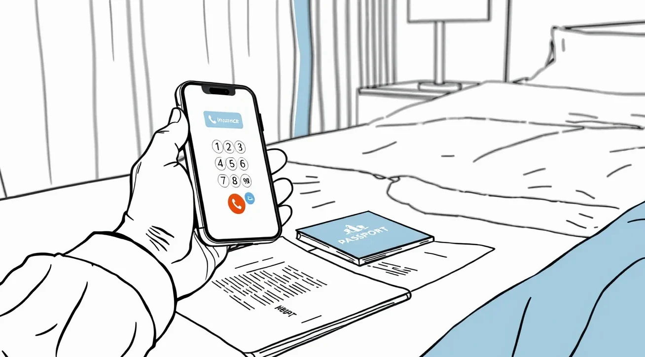Detail displeja mobilného telefónu s vytočeným slovenským číslom asistenčnej služby v medzinárodnom formáte
