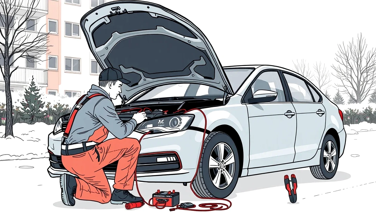 Žlté odťahové vozidlo nakladá nepojazdný osobný automobil na krajnici rýchlostnej cesty