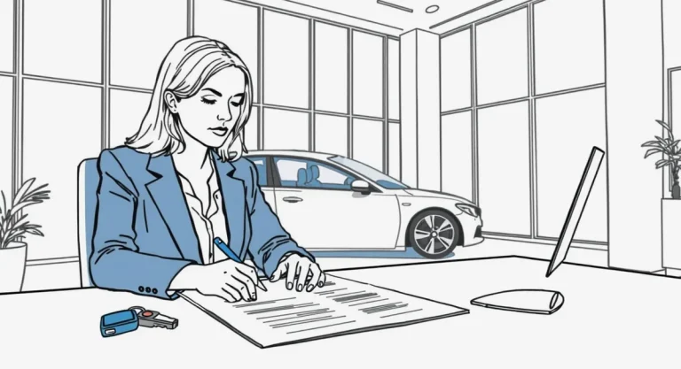 Firemný manažér podpisuje preberací protokol k novému vozidlu na operatívny leasing