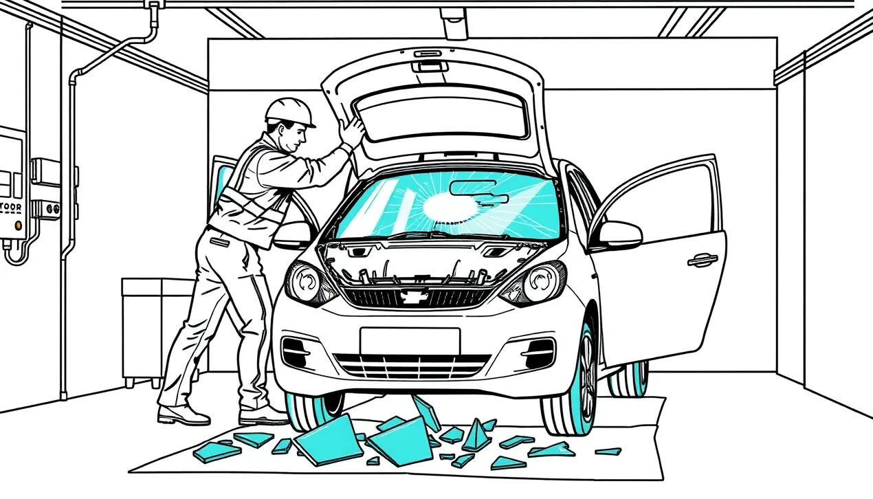 Technik servisu opravuje preliačinu na dverách metódou PDR pomocou reflexnej lampy