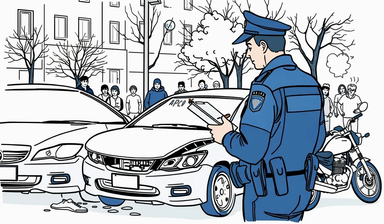 Policajné meranie brzdnej dráhy a konečného postavenia áut na vozovke