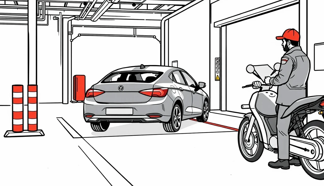 Kontrolný technik na stanici technickej kontroly kontroluje podvozok vozidla Hyundai Tucson