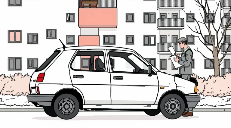 Mechanik v autoservise hodnotí poškodenie predného nárazníka na staršom vozidle
