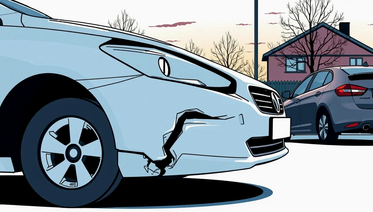 Vodič vypisuje záznam o dopravnej nehode na kapote odstaveného automobilu