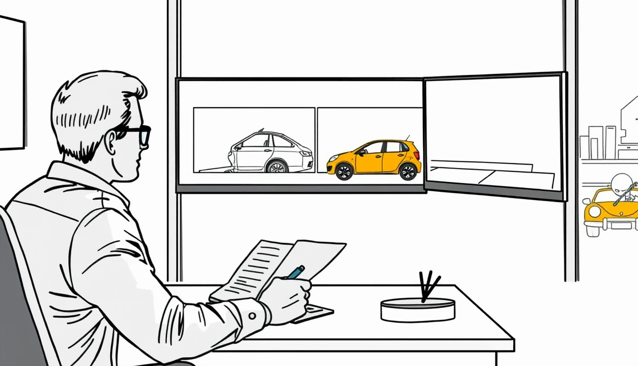 Likvidátor poistných udalostí kontroluje digitálnu kalkuláciu nákladov na monitore