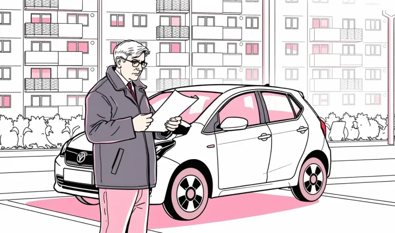 Mladý vodič si kontroluje poškodený nárazník na staršom aute po kolízii