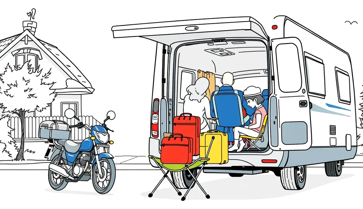 Zaparkovaný obytný automobil v horskom kempe pri jazere