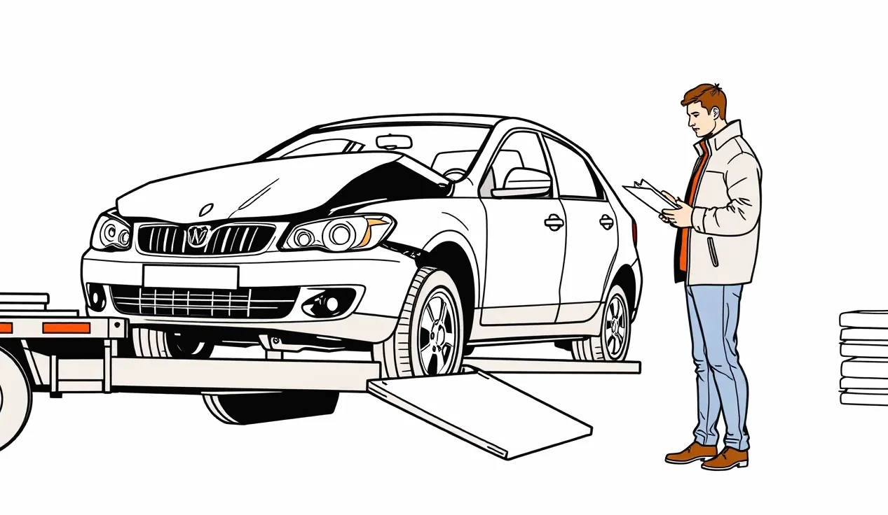Servisný technik preberá poškodené auto na obhliadku pred opravou
