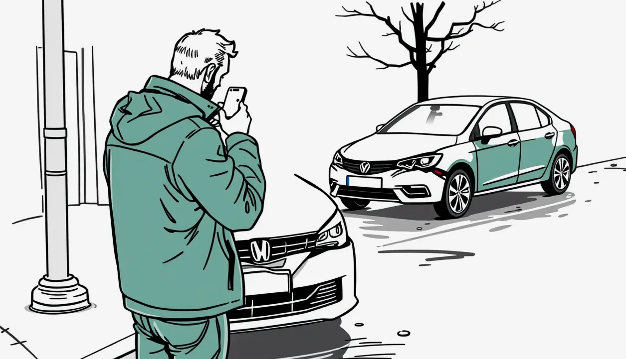 Firemné vozidlo po dopravnej nehode pristavené na obhliadku pred autoservisom