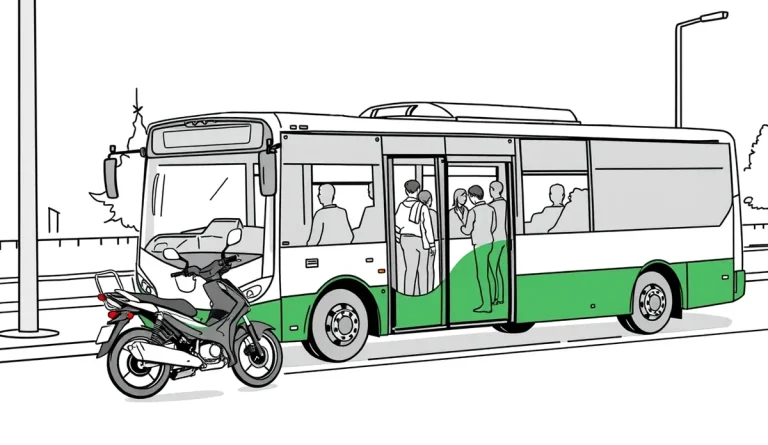 Mestský autobus stojaci na zastávke MHD s nastupujúcimi cestujúcimi