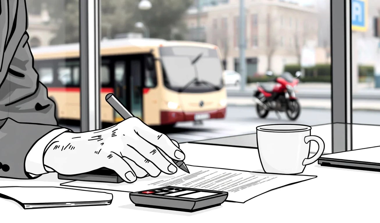 Dispečer a vodič autobusu kontrolujú technickú dokumentáciu pred jazdou
