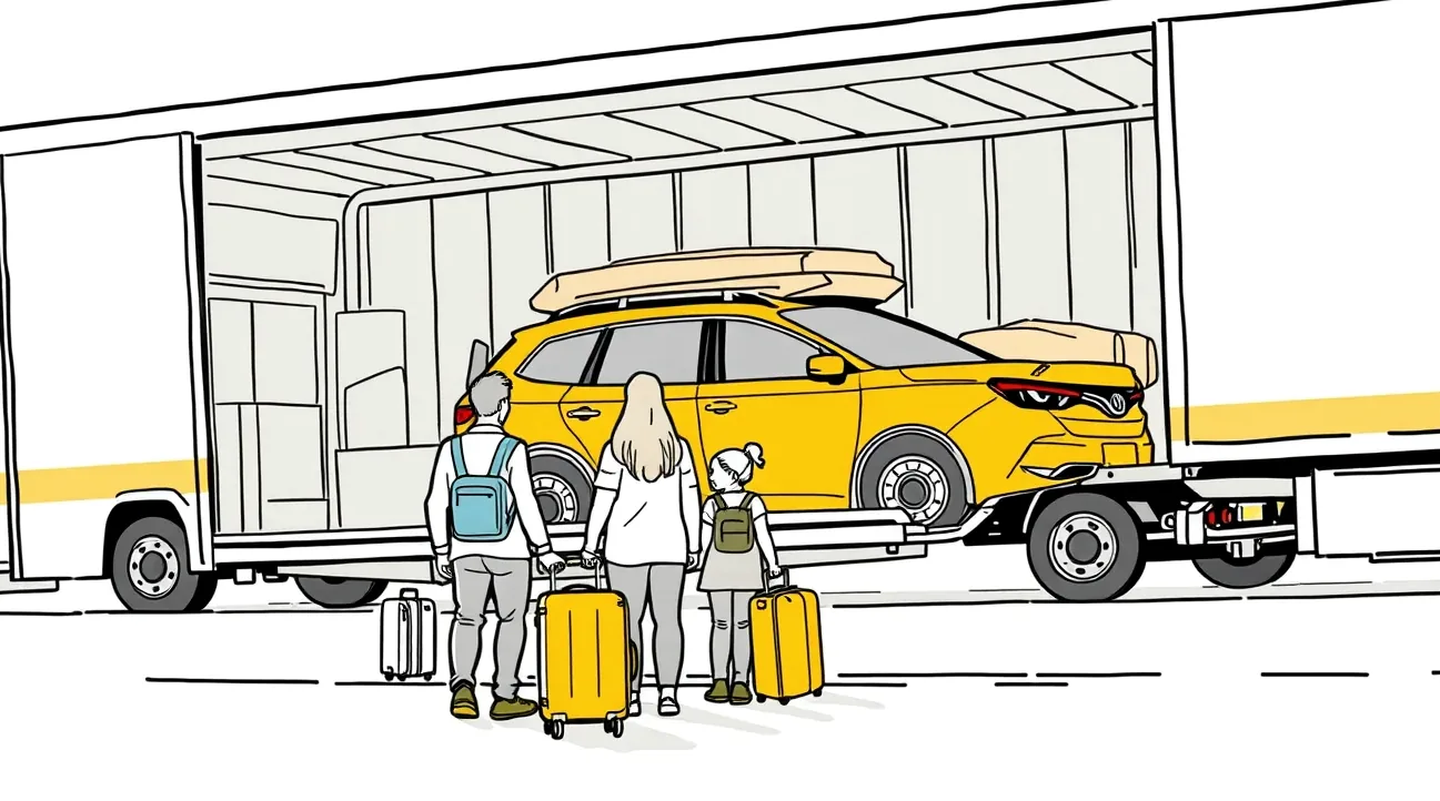 Žltý odťahový špeciál nakladá nepojazdný osobný automobil na krajnici cesty