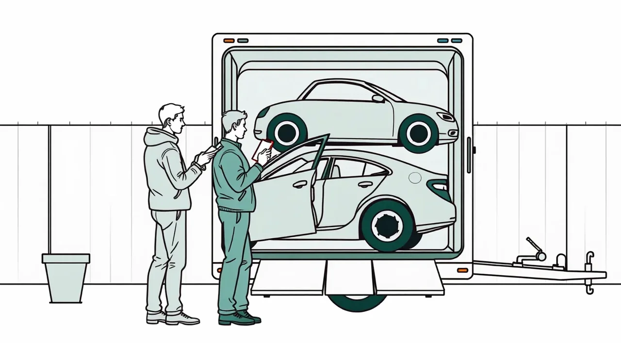 Autoprepravník naložený novými autami stojaci na diaľničnom odpočívadle