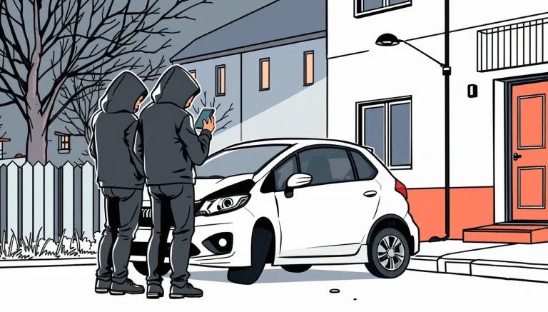 Moderné osobné auto parkujúce pred rodinným domom počas noci