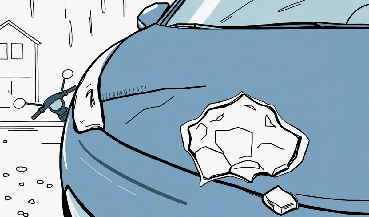 Detail prasknutého čelného skla na služobnom automobile po zásahu odletujúcim kamienkom