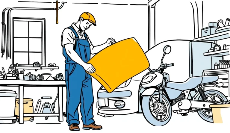 Automechanik kontroluje poškodený nárazník na zdviháku v autoservise