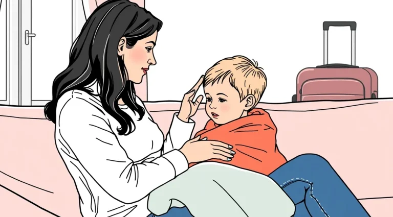 Lekár vyšetruje choré dieťa v ambulancii pred plánovanou dovolenkou