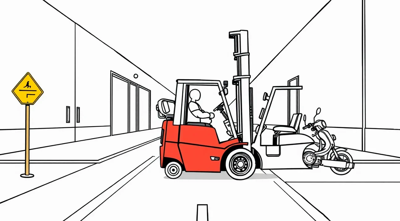 Skladník a technik dokumentujú poškodenie tovaru a regálu po kolízii vozíka v sklade