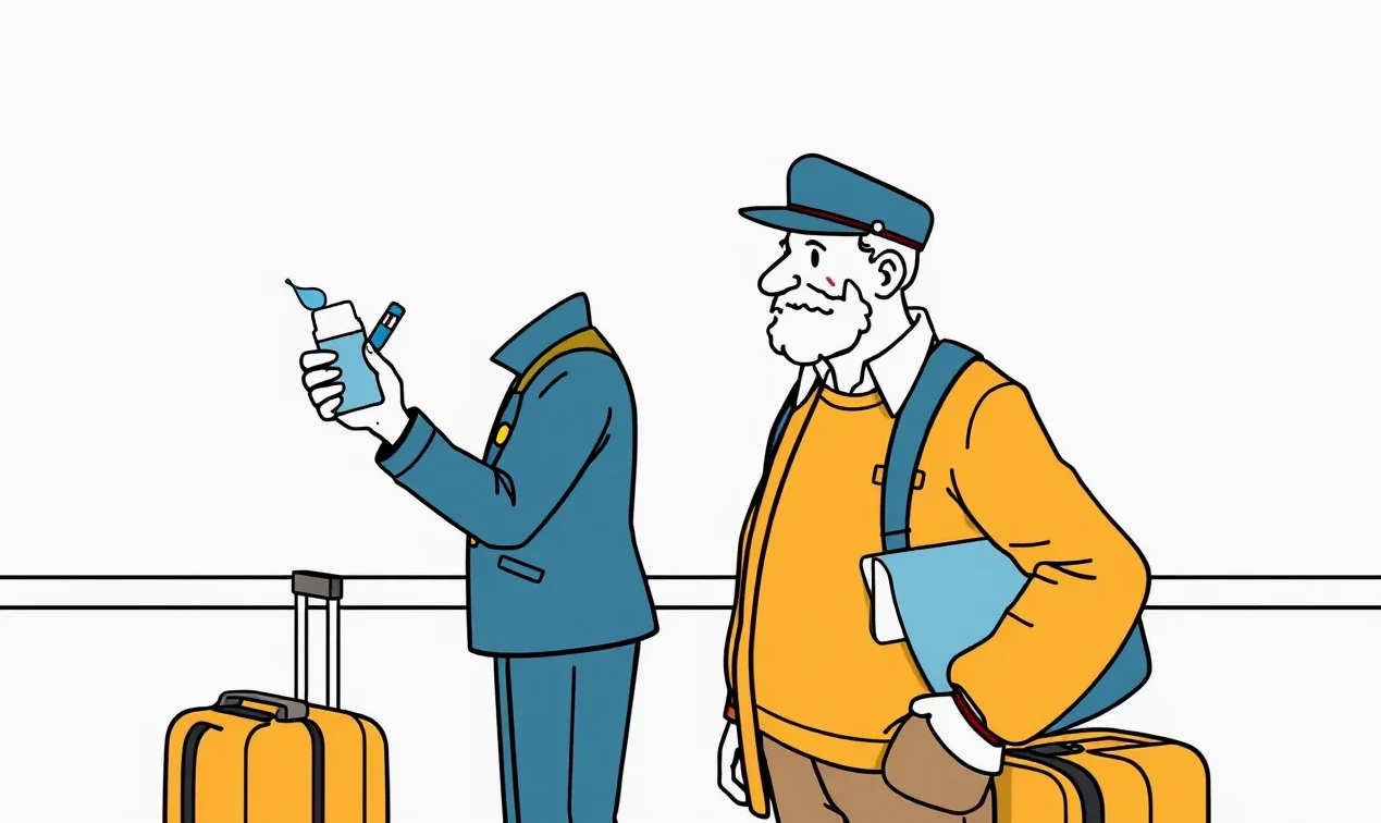 Pasažier na letisku kontroluje poškodený obsah batožiny pri prepážke reklamácií