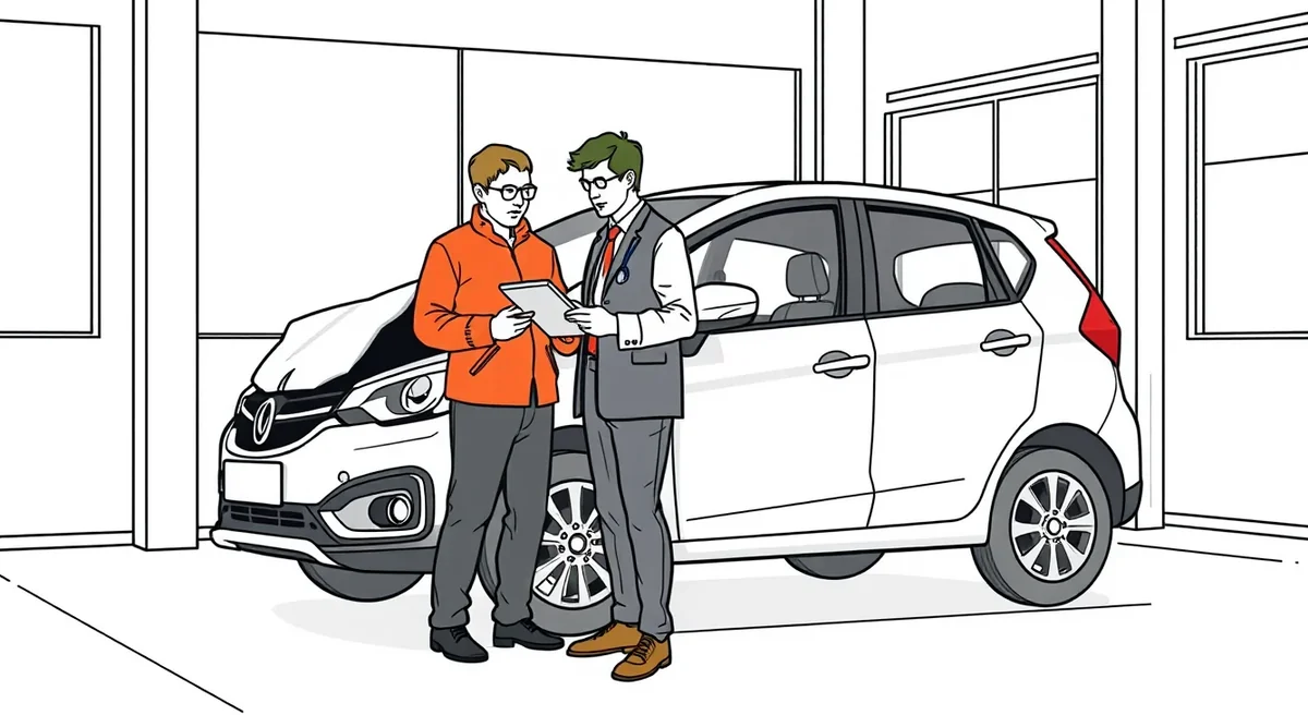 Mechanik v nezávislom autoservise kontroluje podvozok poškodeného vozidla